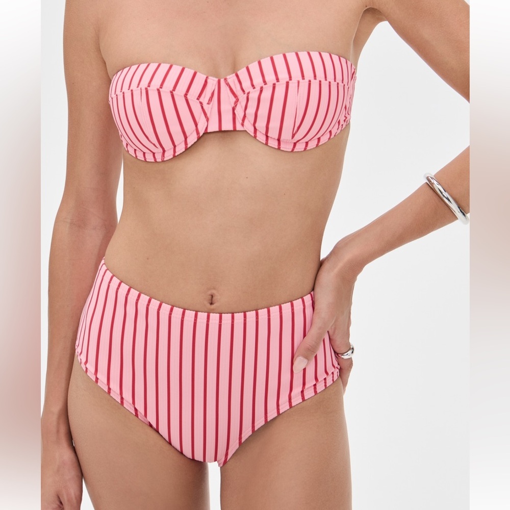 Staud Striped Pink Bandeau Bikini Set